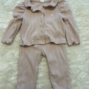 GAP Baby Ribbed Light Pink Button-Front Pajama Set